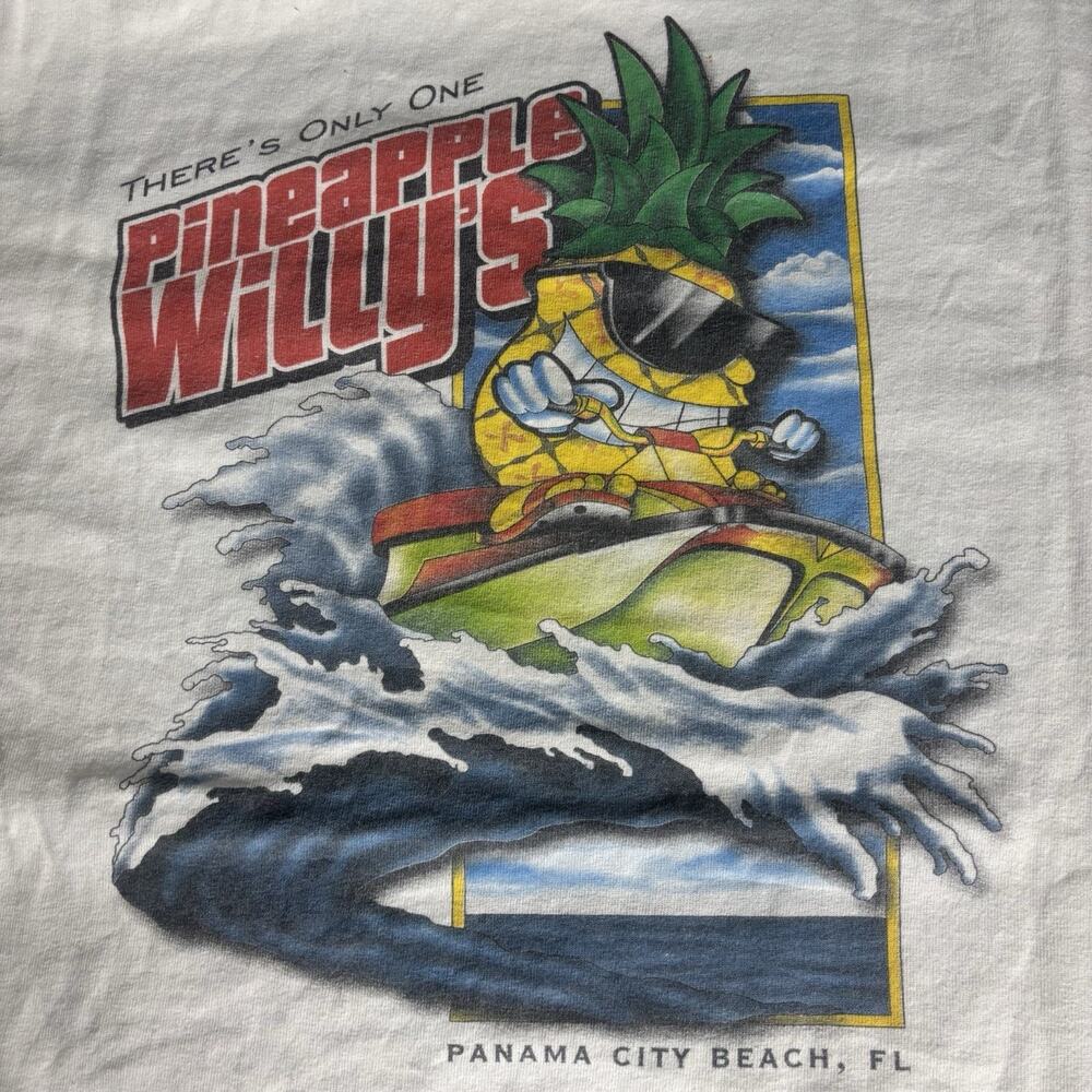 Vintage Y2K Pineapple Willys White Med T Shirt Jet Ski Florida Panama City Beach